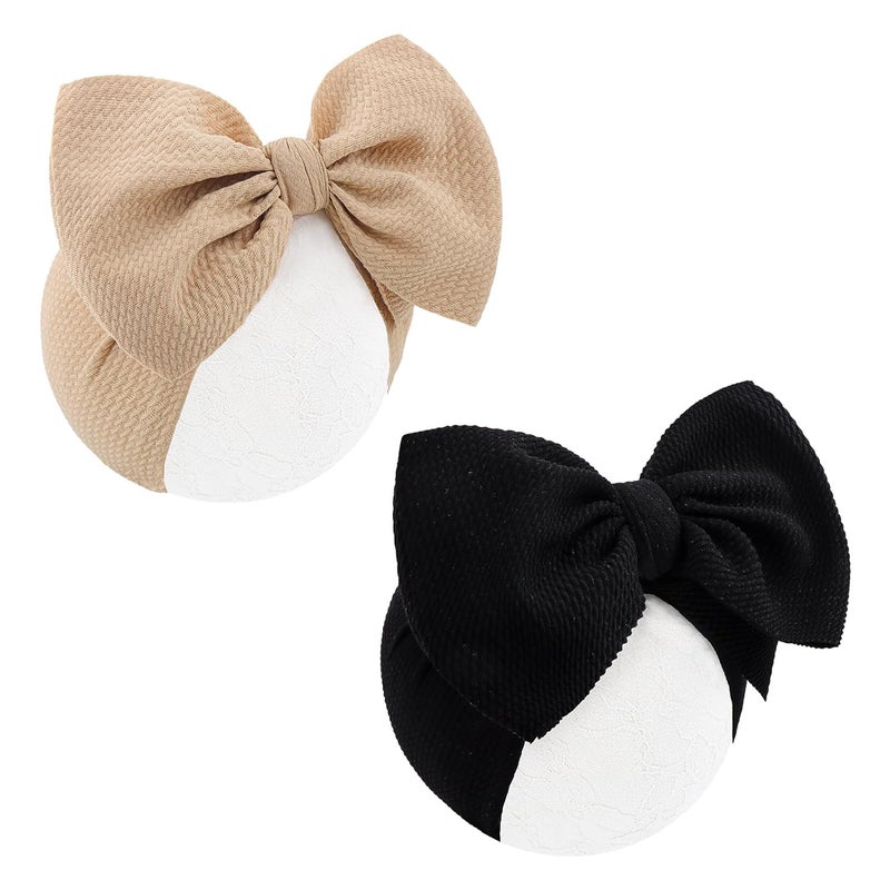 ONENINEDREAM Super Durable Soft Knot Headbands with Hair Bows Infant Toddlers Kids Hair Accessories Beige Black Headband for Newborn Baby Girls - Image 1